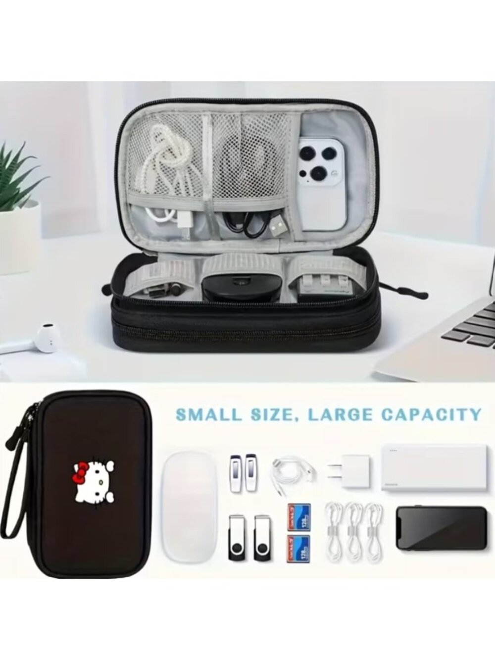 Hello Kitty Travel Cable Organizer Case Cute Sanrio Tech Storage Bag Zipper NWOT